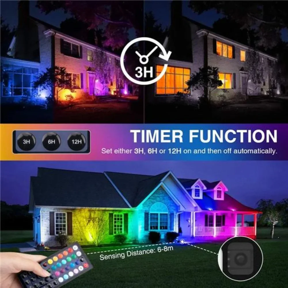 6 Pack RGB LED Flood Light Outdoor 500W Equivalent, Color Changing with Remote